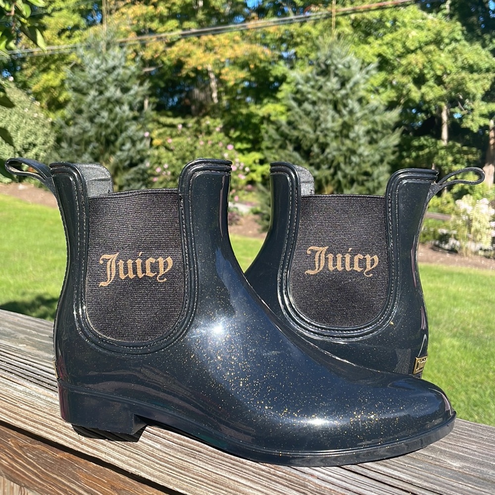 Juicy Couture Black Glitter Women's Rain Boots ☔